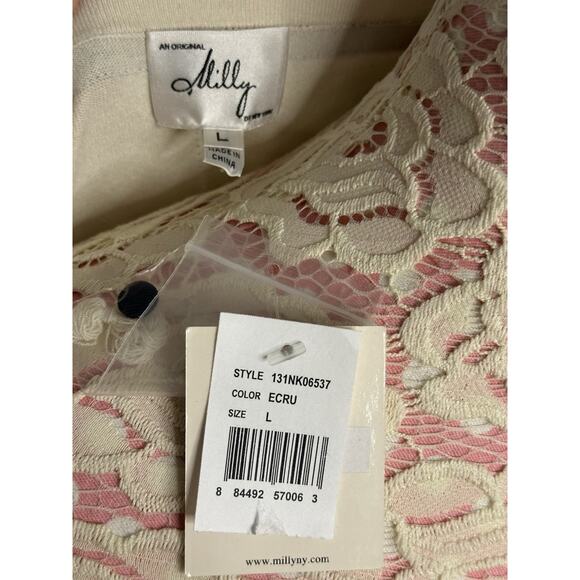 NWT Milly Of New York Womens Button Down Cardigan Sweater Cream Navy Blue Sz L - Picture 7 of 7